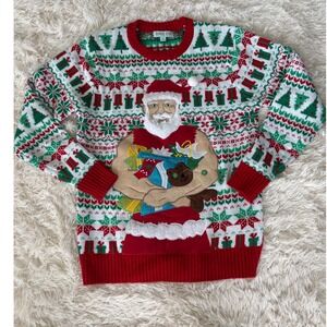 Holiday‎ Hype Ugly Christmas Sweater Santa Claus Muscle Small S